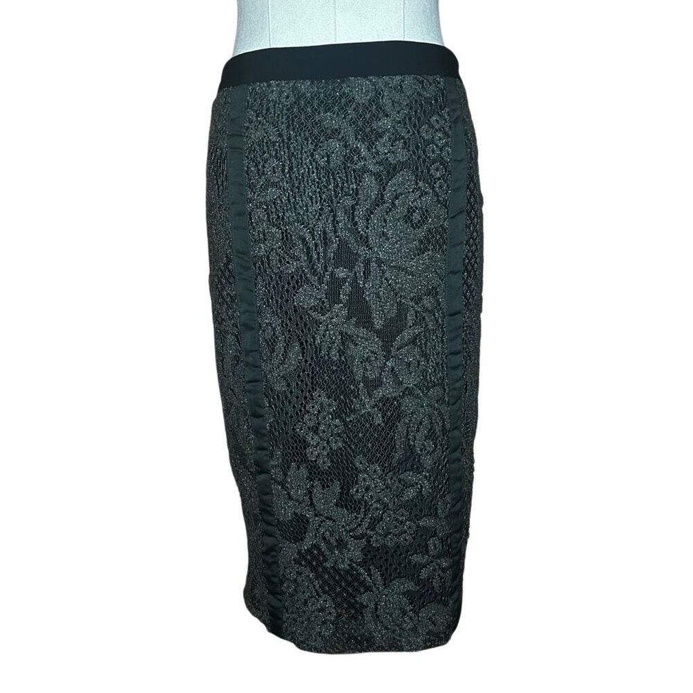 Henri Bendel Black Straight & Pencil Skirt Size 56A Floral Lace Limited Edition